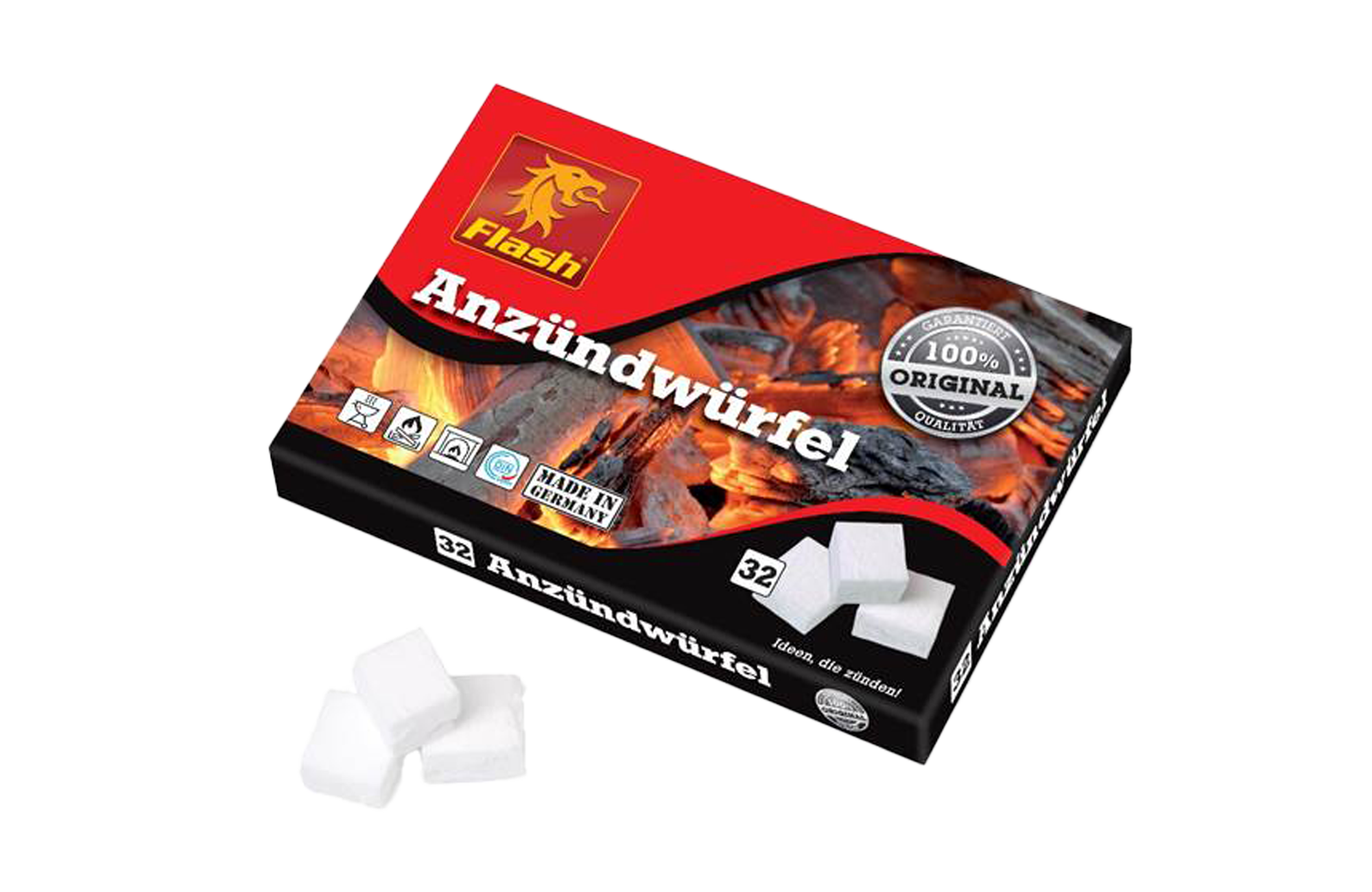 "Fire Lion" Flash Anzünder Holz & Wachs 32 Würfel
