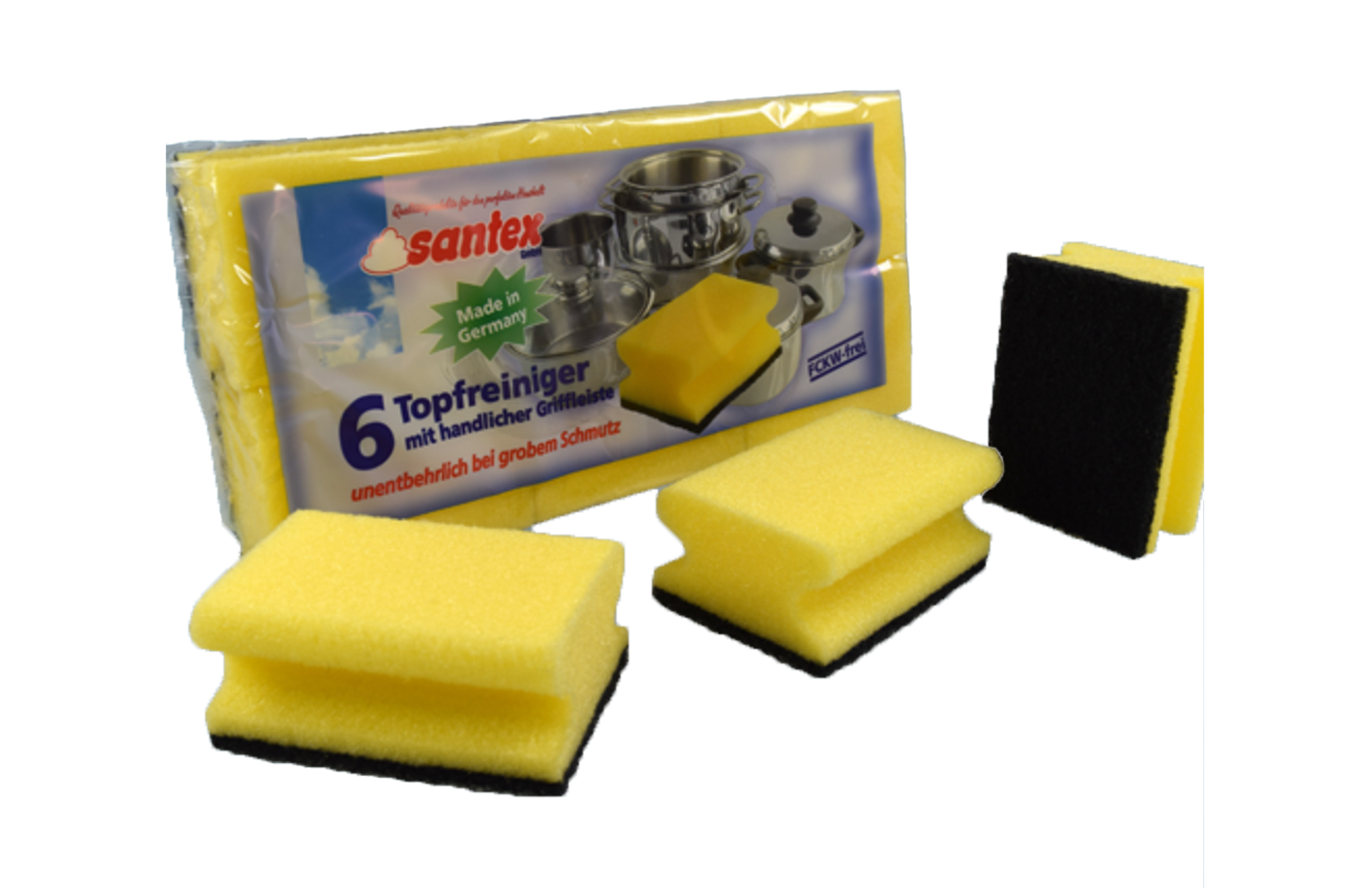 Topfreiniger 6er Pack gelb/schwarz mit Griff - santex