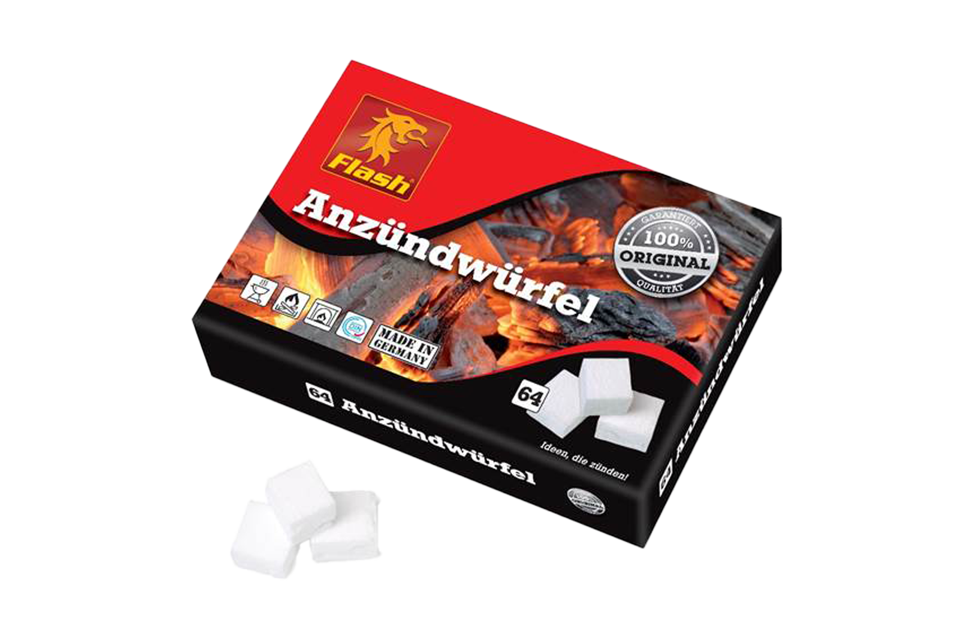 "Fire Lion" Flash Anzünder Holz & Wachs 64 Würfel