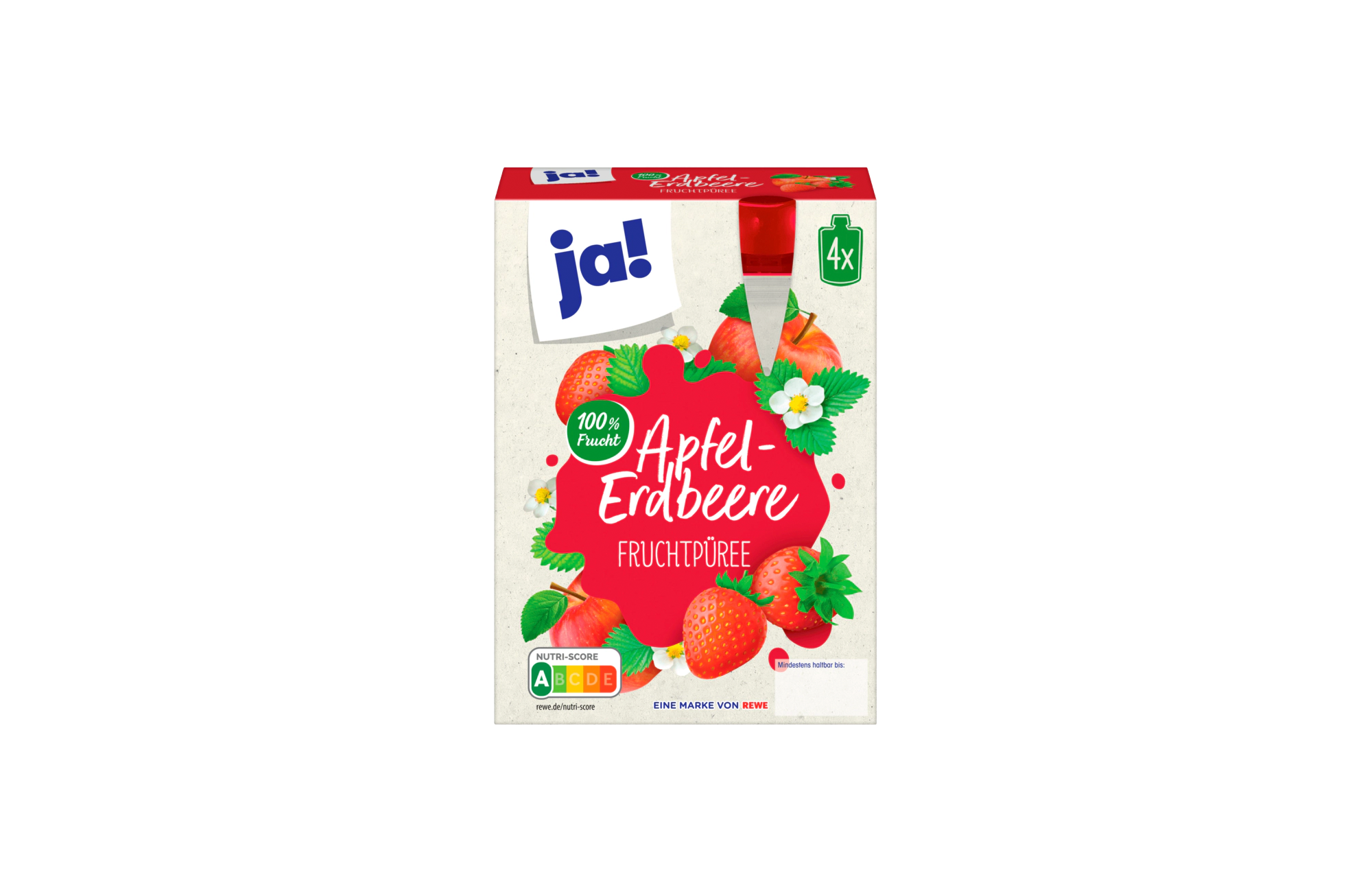 Ja! Fruchtpüree Apfel Erdbeere 4x100g
