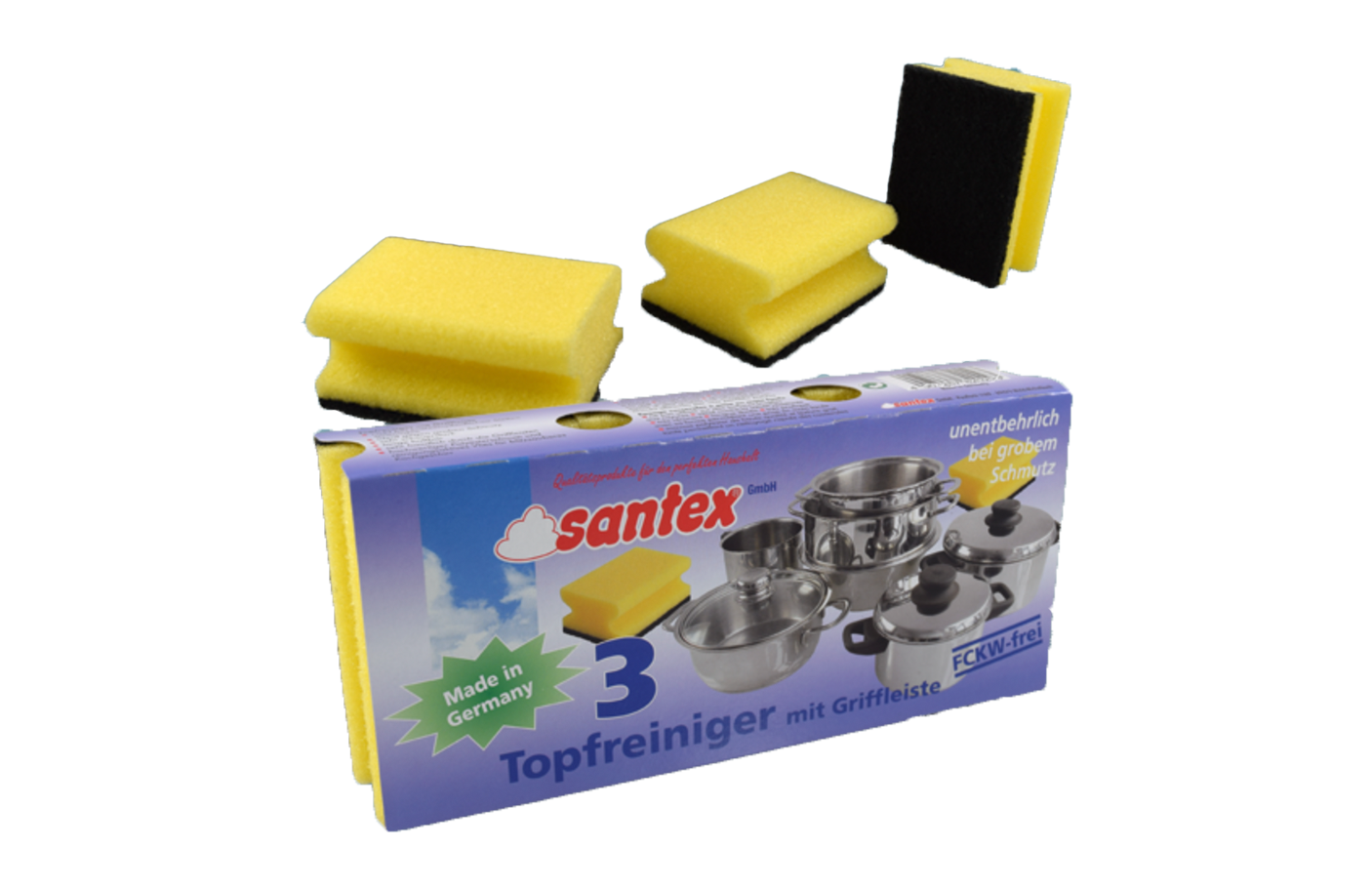 Topfreiniger 3er Pack gelb/schwarz mit Griff - santex